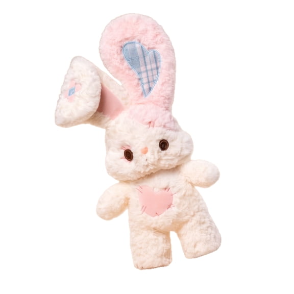 Pink Bunny Plush Doll, Cute Long Ear Rabbit Stuffed Animal Toy, Kawaii Soft Fluffy Patch Heart Plushie, Cuddle Nap Pillow for Girls Women Girlfriend, Christmas Birthday Gift