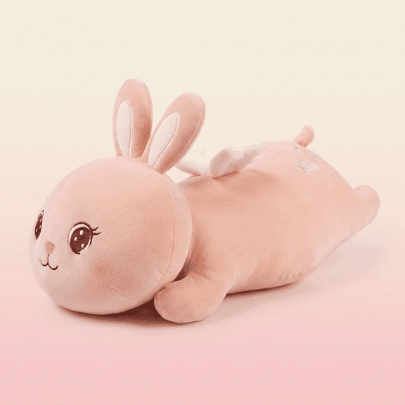 Pink Bunny Plush Pillow, 21.7in Soft Cuddle Pillow, Cute Decorative Pillow with Wings for Bedroom, Living Room and Office