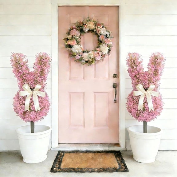 Pink Bunny Shaped Topiary Trees with Ground Spike, Lifelike Easter Bunny Topiary Tree, Artificial Rabbit Plant Decoration, for Outdoor Indoor Decor, Perfect Easter BunnyDecor for Porch & Garden