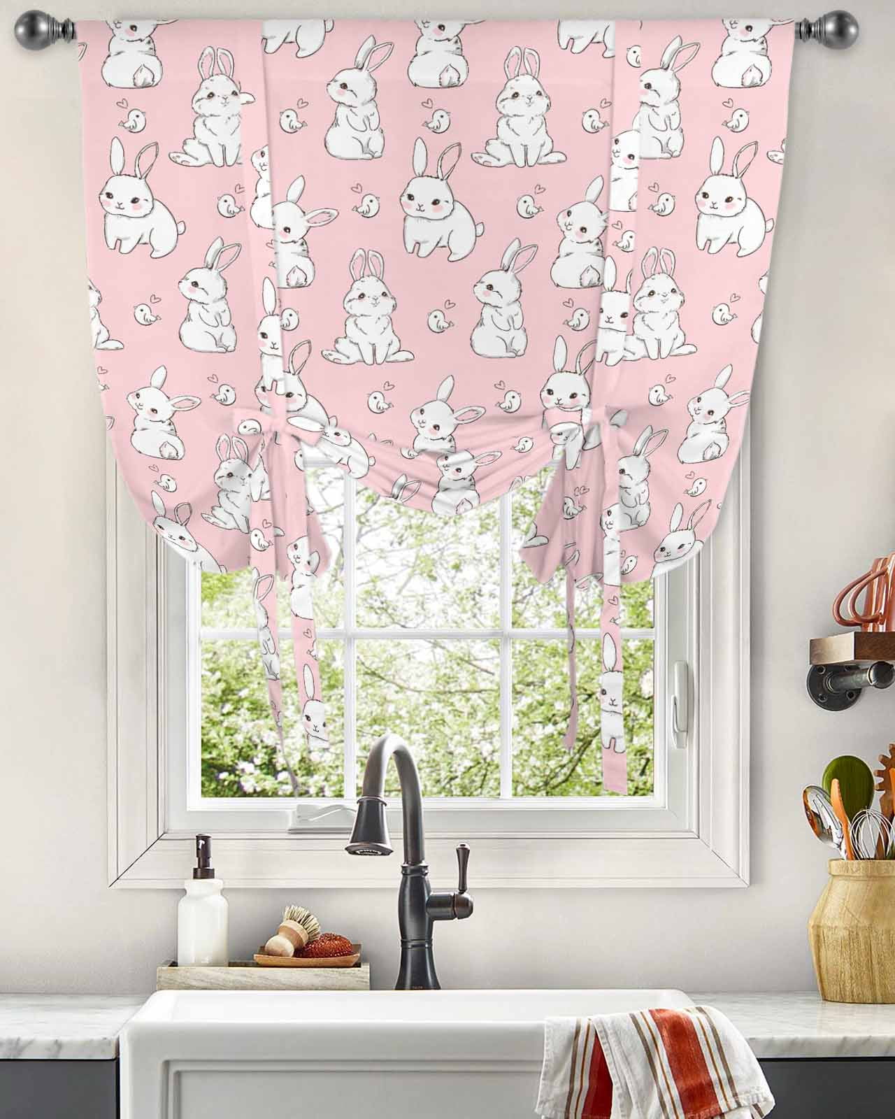 Pink Bunny Texture Curtains for Living Room Bedroom Modern Tie Up