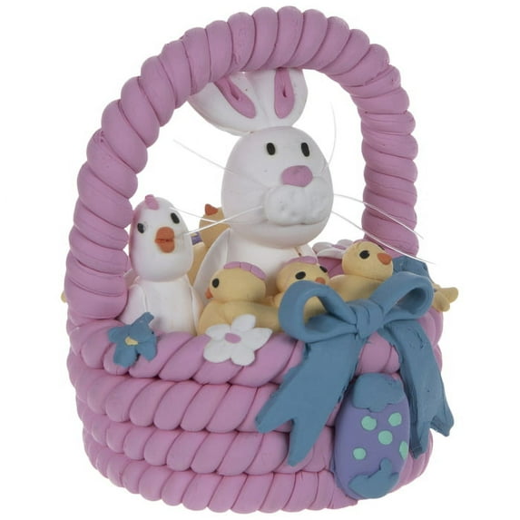 Pink Bunny in Easter Basket Home Decoration 3 Inch High