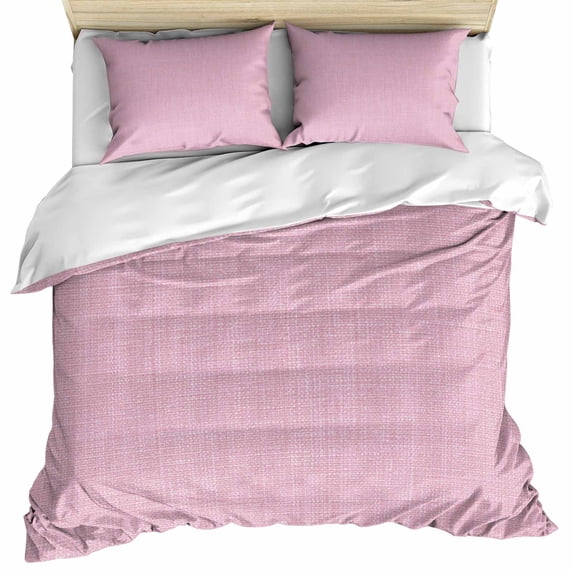 Pink Burlap Texture Bedding 3 Piece Duvet Cover Set Twin Size, Farmhouse Vintage Pink Soft Microfiber Comforter Cover with Zipper Closure & Pillowcases, Wrinkle & FadeResistant Quilt Cover