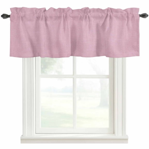 Pink Burlap Texture Farmhouse Short Window Curtain Valances, Farmhouse Vintage Pink Rod Pocket Kitchen Valances for Living Room Bedroom Bathroom Cafe 42" x 12"