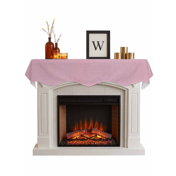 Pink Burlap Texture Fireplace Mantel Scarf, Farmhouse Vintage Pink Mantel Cover Table Runner, Fireplace Top Dresser Scarves for Party Holiday Living Room Home Decoration 70x17 Inch
