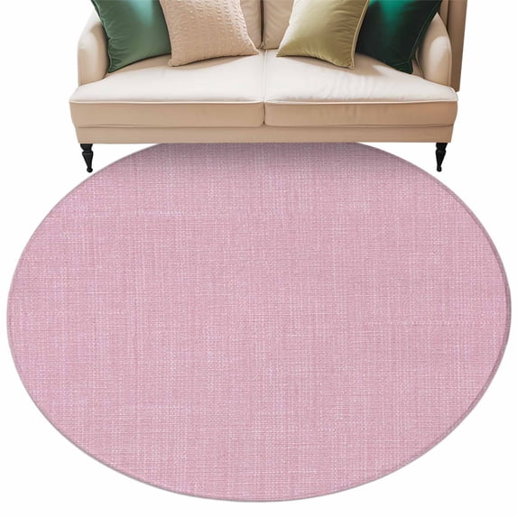 Pink Burlap Texture Large Area Rugs for Bedroom Living Room, Soft Non Slip Carpet Bedside Rug, Farmhouse Vintage Pink Round Floor Cover Kitchen Accent Rug 5' for Dining Room/Office