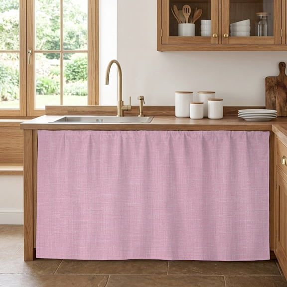 Pink Burlap Texture Sink Skirt Curtain 32''x55'', Farmhouse Vintage Pink Cabinet Door Curtain Pantry Utility Curtains, Bathroom Kitchen Laundry Privacy Drape Waterproof Dishwasher Curtains