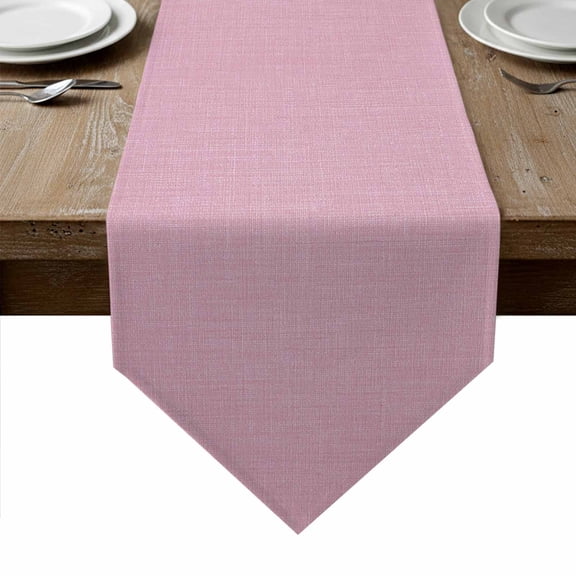 Pink Burlap Texture Table Runner Linen Burlap Table Runner 120 Inches Long Farmhouse Vintage Pink Dresser Scarves for Kitchen Island Coffee Dining Room Party Wedding Holiday Decoration 13"x120"
