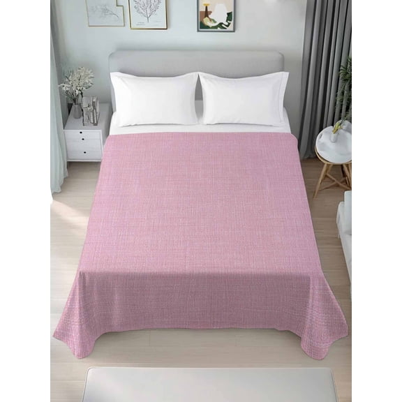 Pink Burlap Texture Twim Size Flat Sheet, Wrinkleproof & Fadeproof Cooling Flat Bed Sheet Only, Farmhouse Vintage Pink Breathable Soft Bedding Top Sheets 66 x 96 Inches