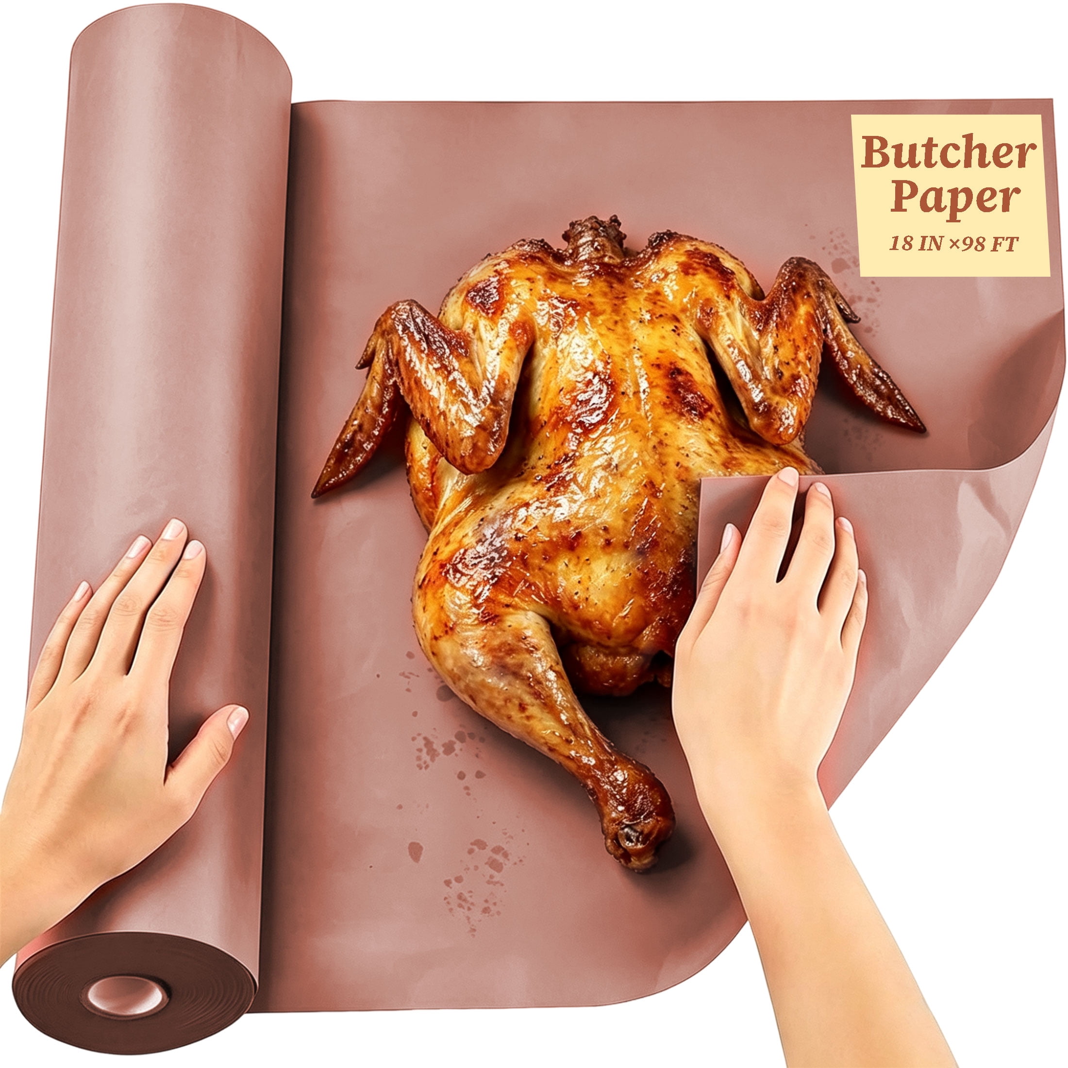 GARITIN Pink Butcher Paper Roll for Smoking Meat, 18 Inch x 98 Feet Food‑Grade BBQ Smoking Paper, Breathable Meat Wrapping Paper for Brisket, Barbecue, Serving & Floral Packaging