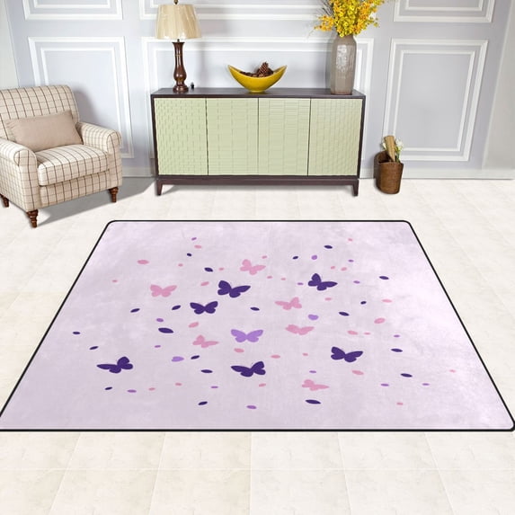 Pink Butterflies 80''x58'' Extra Large Plush Memory Foam Rug, Soft, Absorbent, Non Slip