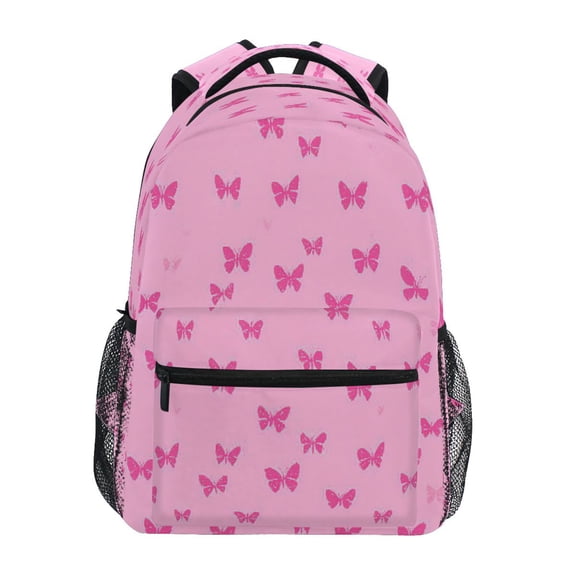 Pink Butterflies Pattern Stylish Large Backpack 15L Self-Standing Durable Twill for School, Office and Travel Use