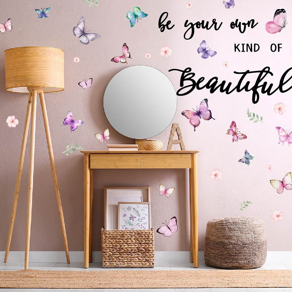 Pink Butterflies Wall Decal Inspirational Quotes Wall Art Decor Vinyl ...