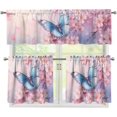 thumbnail image 1 of Pink Butterfly 3pcs Kitchen Tier and Swag Window Curtain Set for Small Kitchen Window Rod Pocket Window Treatment Tier Curtains for Kitchen, 1 of 6