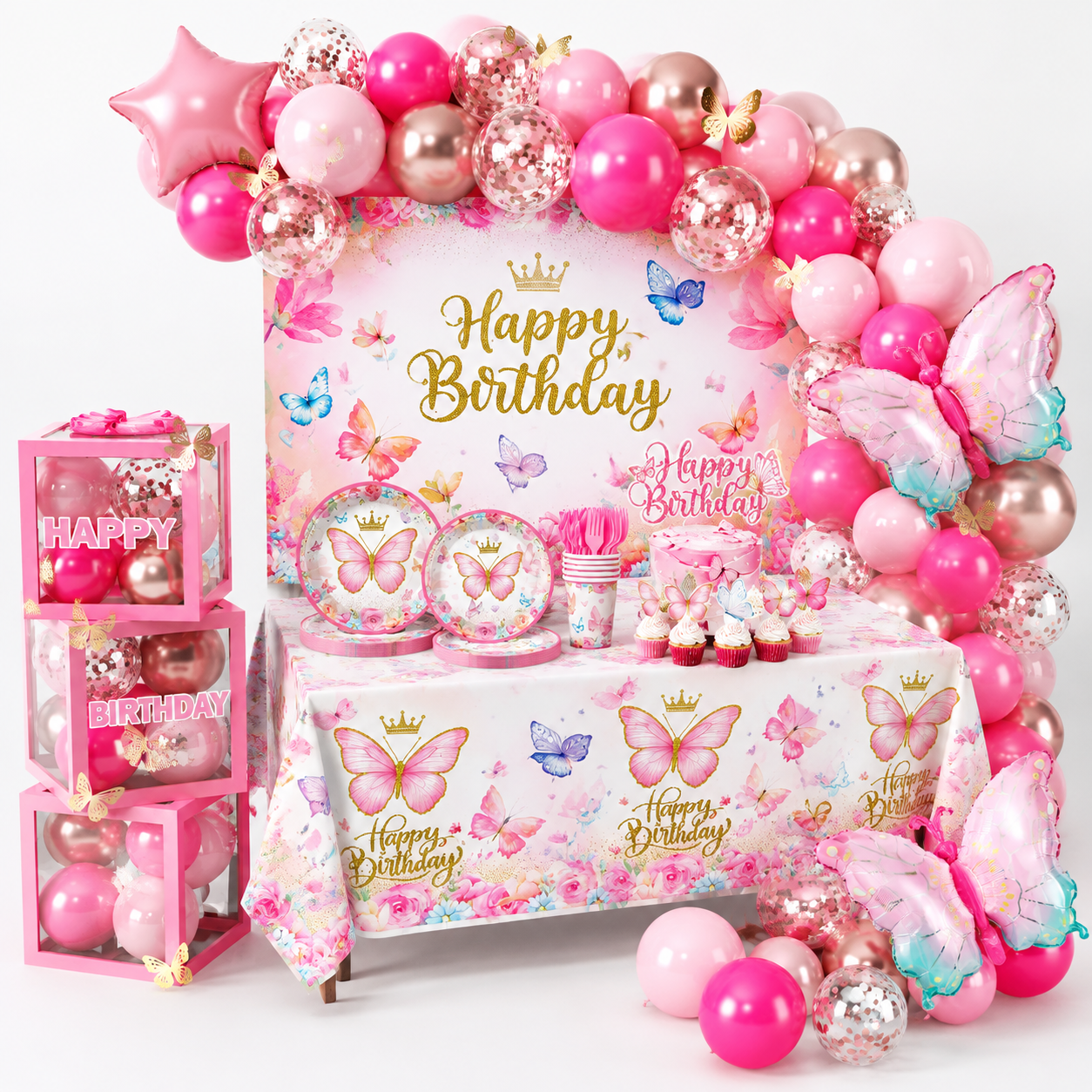 Pink Butterfly Birthday All-in-One Party Supply Set for 25 Guests ...
