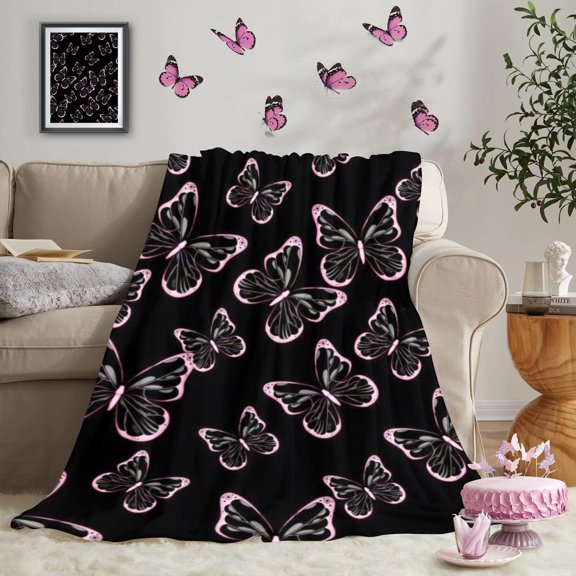 Pink Butterfly Blanket - Soft Butterfly Throw Blanket for Couch, Butterflies Blankets and Throws, Butterfly Birthday Get Well Gifts for Women Wife, Mom, Girls, Adults, Friends, 50''''x60''''