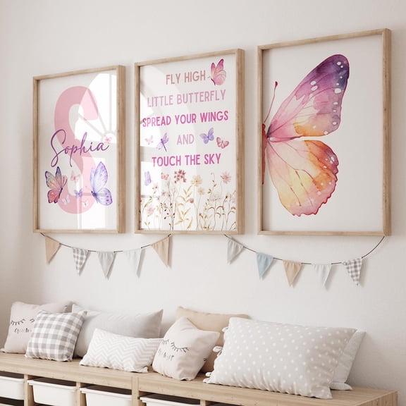 Pink Butterfly Butterfly Girls Room Butterfly Nursery Wall Decor Pink Butterfly Room Art Set 3 Unframed Paper Print 8x12