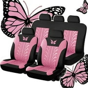 Pink Butterfly Car Seat Covers Full Set - Front Bucket with Split Bench for Cars, Pink Full Set Seat Protectors for Women, Fit for Vehicles,Cars,Suvs,Vans
