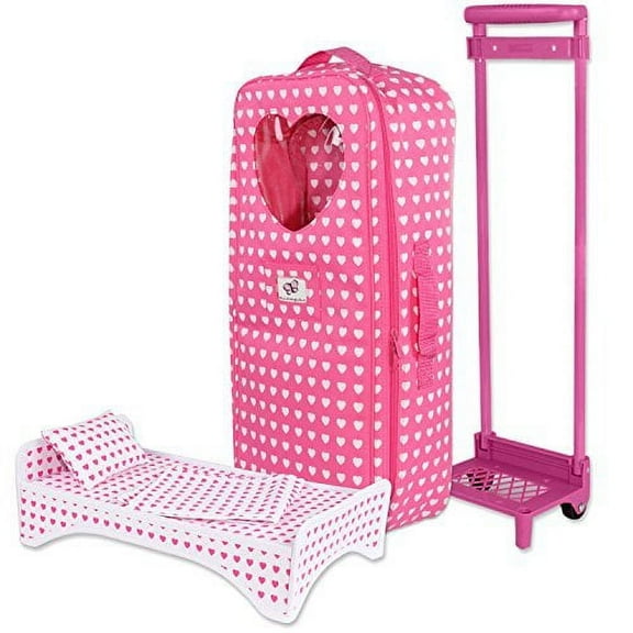 Pink Butterfly Closet Travel Carrier Trolley Doll Accessories with Bed