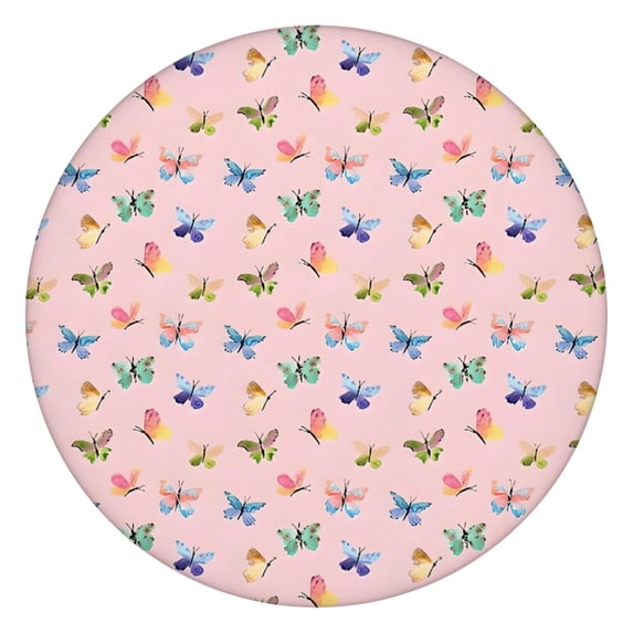Pink Butterfly Colorful Wing Pattern Round Fitted Tablecloth with Elastic Edge,Dining Table Cover Waterproof,Outdoor Round Tablecloth for Camping,Dining,Indoor and Outdoor
