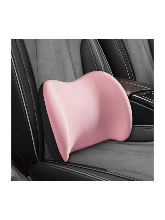 Pink Butterfly Contoured Memory Foam Car Lumbar Support Pillow, Ergonomic Lower Back Pain Relief Driving Seat Cushion, Removable Washable Breathable Cover, Adjustable Anti-Slip Strap, Universal Back