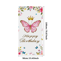 Pink Butterfly Crown Floral Background Happy Birthday Banner Party Supplies Photography Props Backdrop Decorations Girls Birthday Party Celebration Event Photo Booth Decor