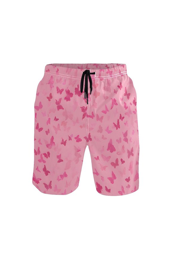 Pink Butterfly Dance Mens Swim Trunks Quick Dry Board Shorts Breathable Fit Beach Shorts Swimwear