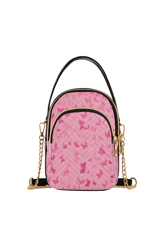 Pink Butterfly Dance Women's Crossbody Handbags Leather Crossbody Bags Fanny Pack Chest Bag for Travel