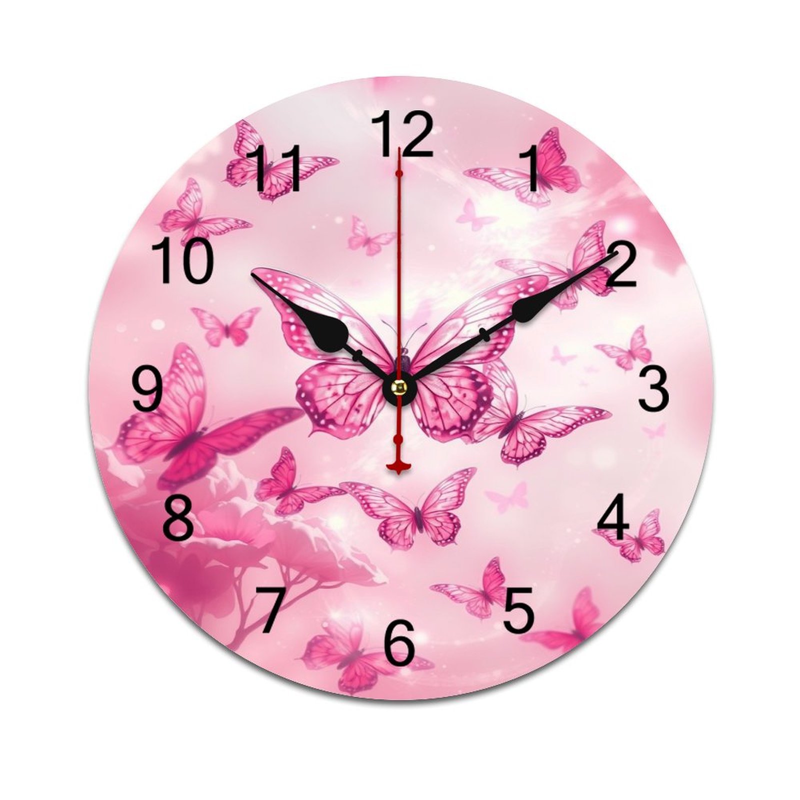 Pink Butterfly Dreamland Silent Wall Clock Movement Battery Clock ...