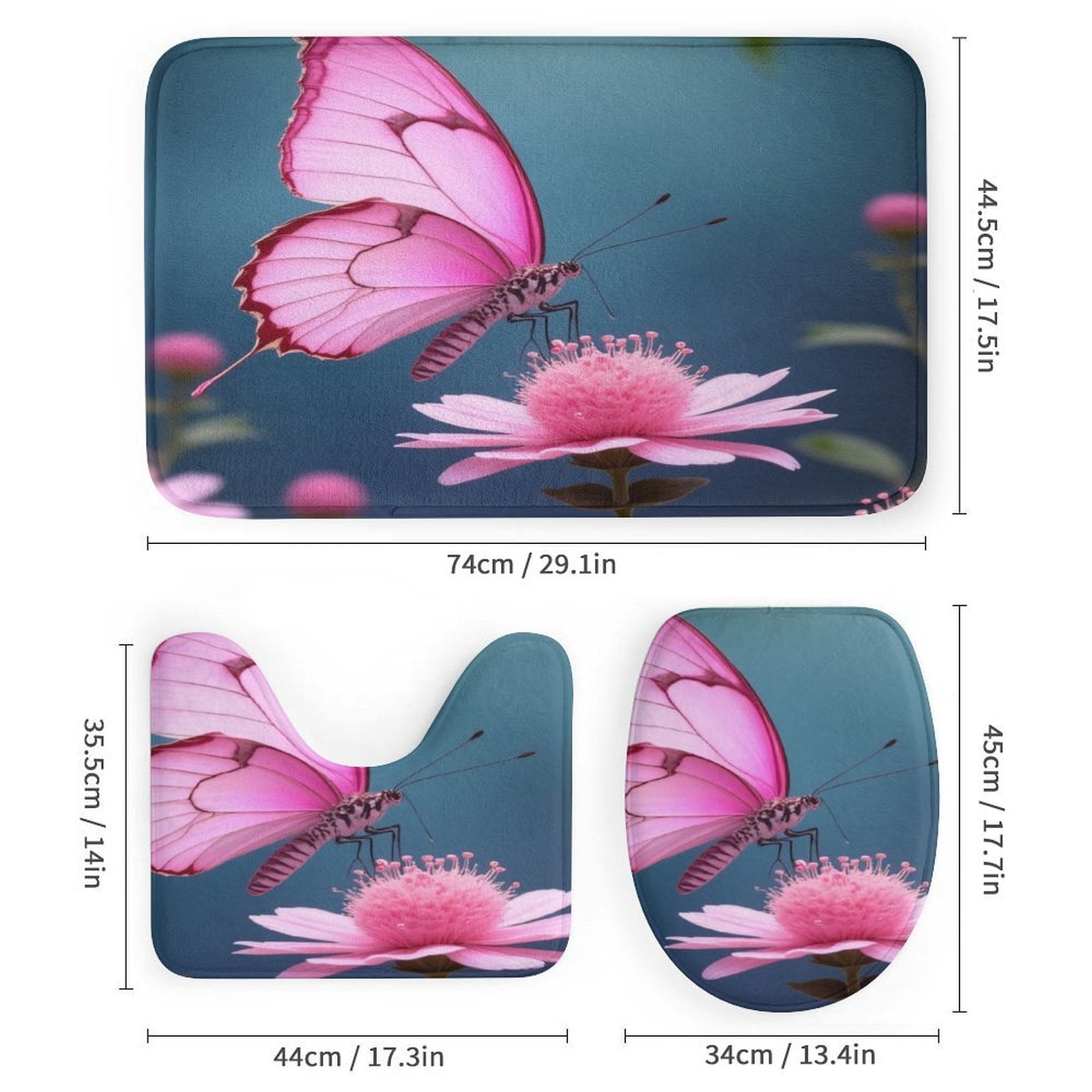 Pink Butterfly Rugs Pink Butterfly Floral Print Bathroom Rugs Sets 3 Piece Toilet Lid Cover ...