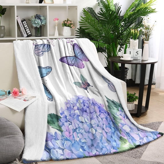 Pink Butterfly Flower Pattern Blanket,Comfortable Soft Flannel Throw Blanket,All Season,Warm Lightweight Blankets for Sofa Bed Couch Living Room Chair,60"x80"