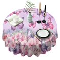 thumbnail image 1 of Pink Butterfly Flower Pattern Round Tablecloth 60"x60",Wrinkle Wipeable Table Cloth for Kitchen Dining Room Picnic Patio Party, 1 of 6