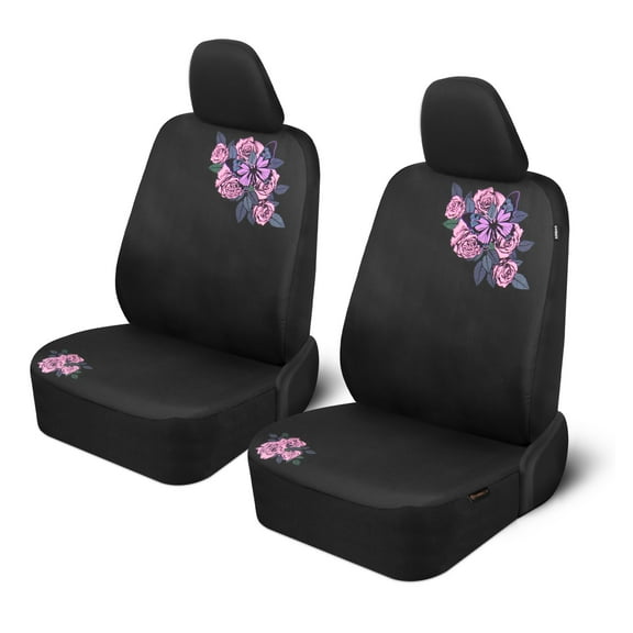 Pink Butterfly & Flowers Car Seat Covers, Cute Car Accessories for Women Front Seat Covers for Car