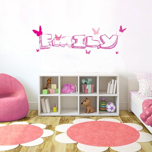 Pink Butterfly Font1 h12" Made-to-Order Baby Name Kid Room Nursery Wall Art Clear Vinyl dcor Decal Sticker