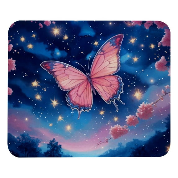 Pink Butterfly Galaxy Mouse Pad, Square Mouse Pads for Wireless Mouse, Non Slip Rubber Base Mouse Pads for Computers Laptop Office Desk Accessories, 8.3x9.8in