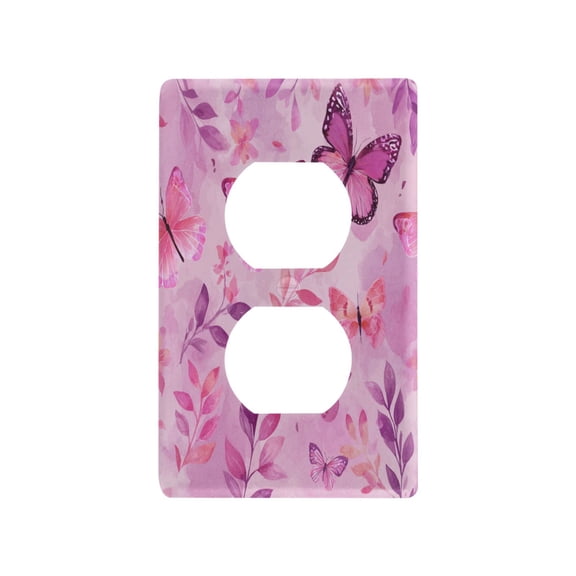 Pink Butterfly Garden in Blush Decorative Wall Plate, Flame Retardant PC Plastic Light Switch & Outlet Cover with Mounting Screws Fits Duplex Outlets
