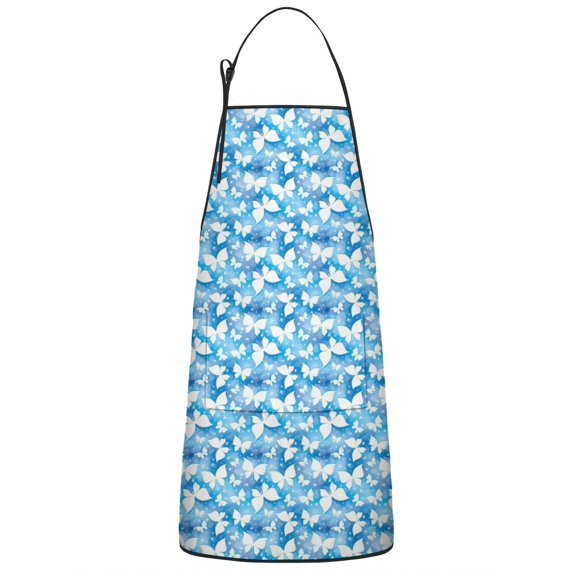 Pink Butterfly Geometric Pattern Apron-Garden Aprons for Women with Pockets-Cotton Linen Waterproof Kitchen Cooking Gardening Aprons Adjustable for Kitchen,Cooking,BBQ and Salon 33x27 Inch