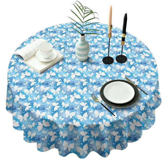 Pink Butterfly Geometric Pattern Round Tablecloth 60"x60",Wrinkle Wipeable Table Cloth for Kitchen Dining Room Picnic Patio Party