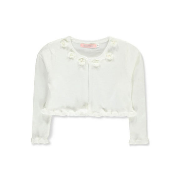 Pink Butterfly Girls' Flower and Pearl Knit Shrug Color: ivory Size: 7