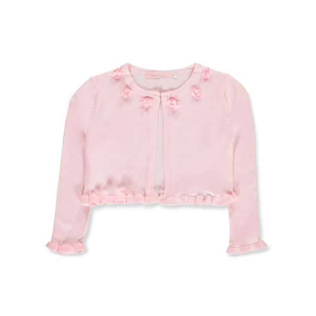 Pink Butterfly Girls' Flower and Pearl Knit Shrug - pink, 5 (Little Girls)