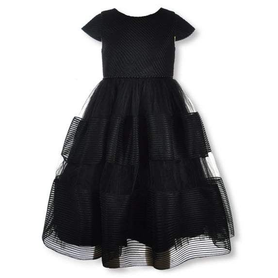 Pink Butterfly Girls' Pearl Stripe Dress Color: black Size: 7