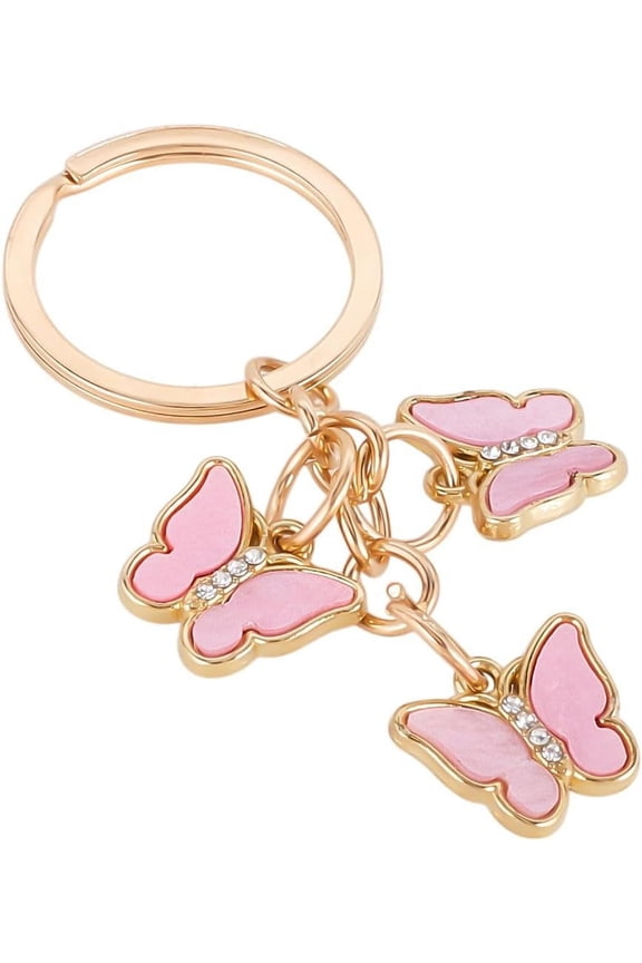 Pink Butterfly Keychains Enamel Animal Keychain Bulk Gold Metal Zinc Alloy Shining Rhinestone Butterflies Charms Keyring Key chain for Keys Purse Bag Wallet Backpack Handbag Women Accessories Pink