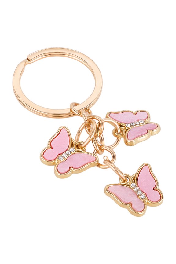 Pink Butterfly Keychains Enamel Animal Keychain Bulk Gold Metal Zinc Alloy Shining Rhinestone Butterflies Charms Keyring Key chain for Keys Purse