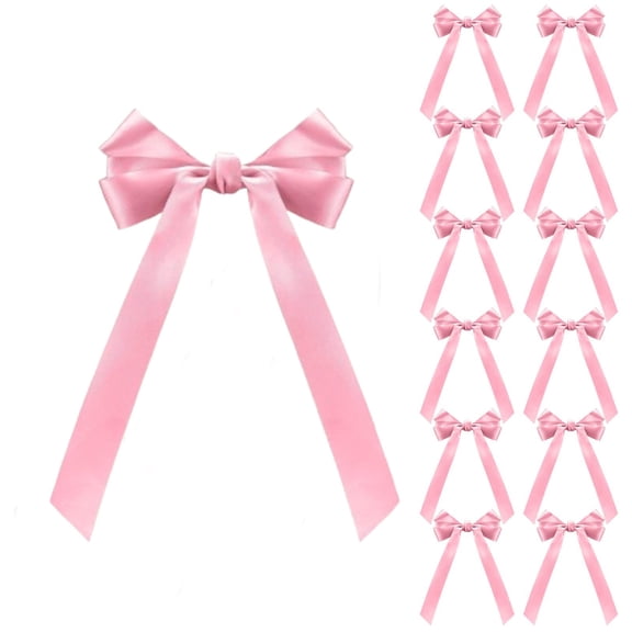 Pink Butterfly Knot Ribbon Decoration For Candlestick Gifts Packaging 12 Pieces Pink Nylon Spandex Material 7.28X4.72 Inches