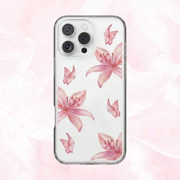 Pink Butterfly & Lily Clear Phone Case - Floral Cover Phone