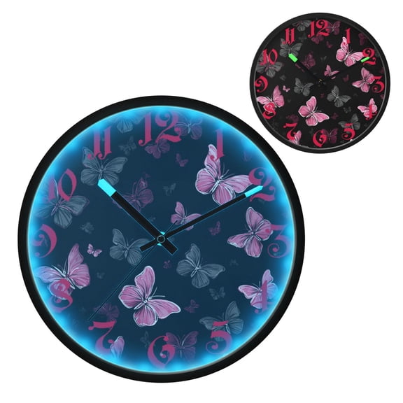 Pink Butterfly Luminous Wall Clock with Sound-Activated LED 12-Inch Silent Acrylic Timepiece for Bedroom Livingroom or Office