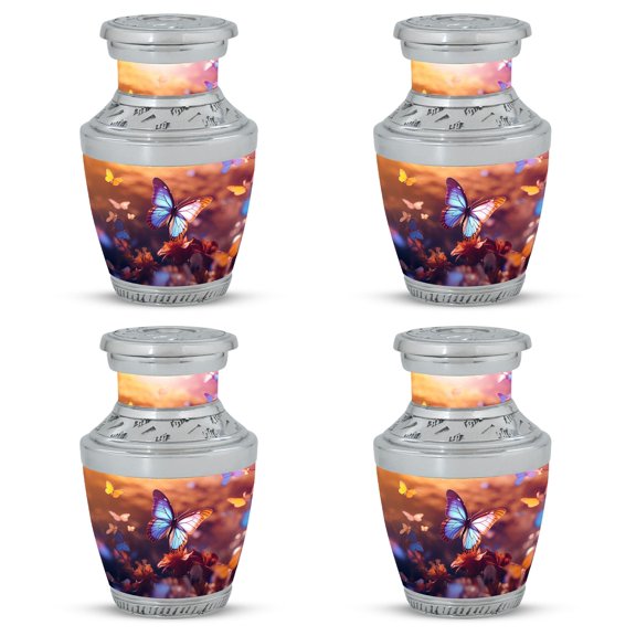 Pink Butterfly on Meadow Mini Keepsake Urns for Human Ashes, Small Cremation Urns for Ashes Adult Male, Funeral Keepsake Urns for Ashes, Decorative Mini Urns for Human Ashes 3 Inch, 4pcs