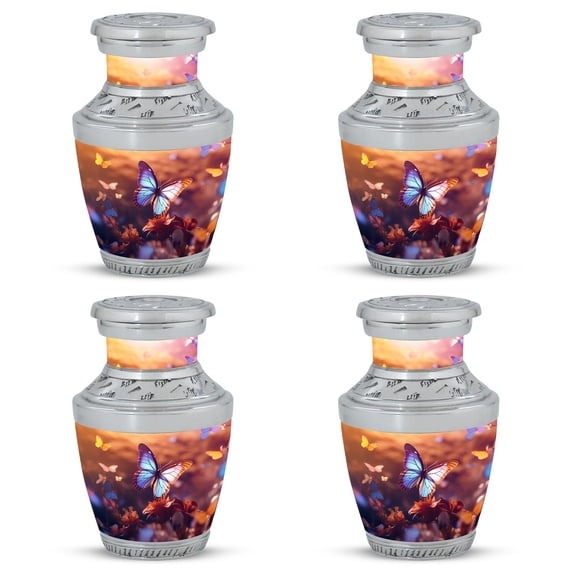 Pink Butterfly on Meadow Mini Keepsake Urns for Human Ashes, Small Cremation Urns for Ashes Adult Male, Funeral Keepsake Urns for Ashes, Decorative Mini Urns for Human Ashes 3 Inch, 4pcs
