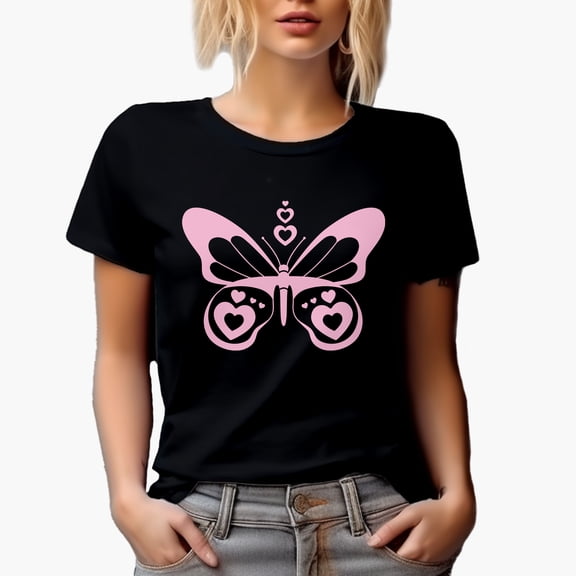 Pink Butterfly Merch Gift, Black T-Shirt, Large