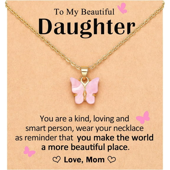 Pink Butterfly Necklace for Granddaughter Daughter Birthday Christmas Graduation Easter Gifts