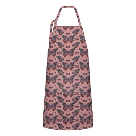 Pink Butterfly Pattern Apron-Garden Aprons for Women with Pockets-Cotton Linen Waterproof Kitchen Cooking Gardening Aprons Adjustable for Kitchen,Cooking,BBQ and Salon 33x27 Inch